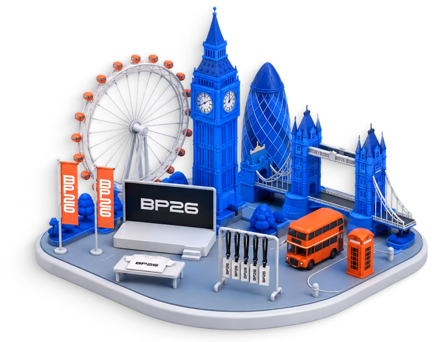 Miniature model of London with Breakpoint 2026 signage, built from Captured merch